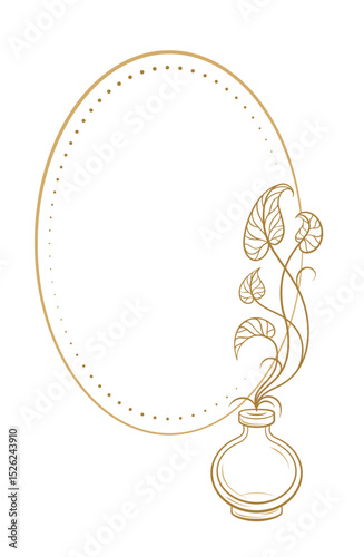 Oval herbal label with apothecary jar and climbing ivy plant vector frame
