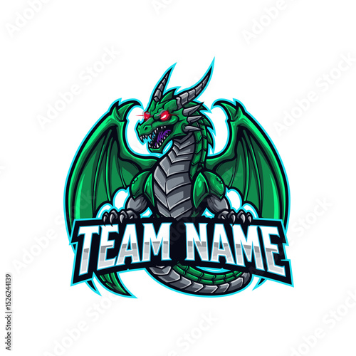 Ferocious Dragon with Glowing Red Eyes an E-Sports Gaming Mascot Vector Logo Design Template Excellent For Gaming Clan