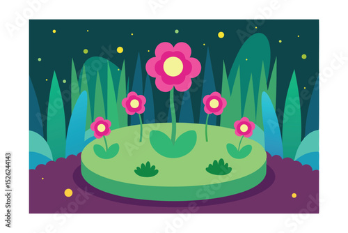 Enchanted Garden Night Blooming Flowers Illustration