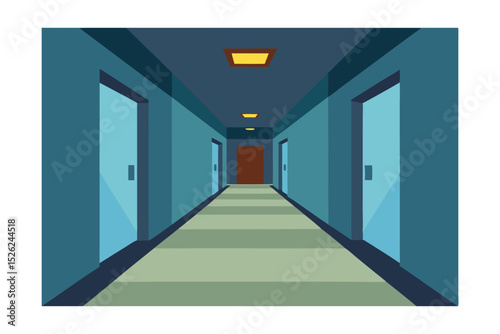 Mysterious Office Corridor A Dark and Intriguing Hallway Illustration