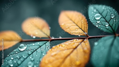 Wallpaper Mural Close-up of Raindrops on Colorful Autumn Leaves in Nature Torontodigital.ca