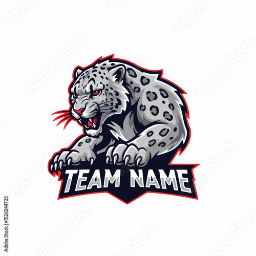 Vector Mascot of a Snow Leopard Fiercely Growling Ready to Pounce for Modern E-sports Gaming Logo Design