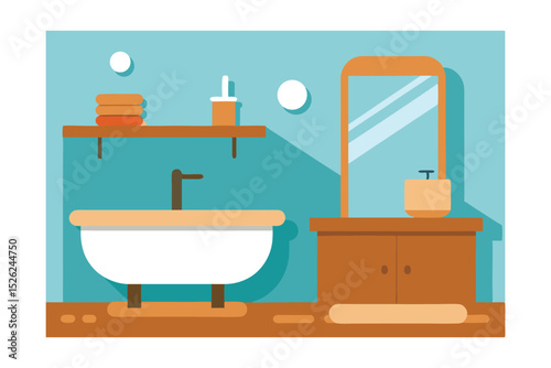 Relaxing Bathroom Design Modern Minimalist Tub, Vanity, and Mirror