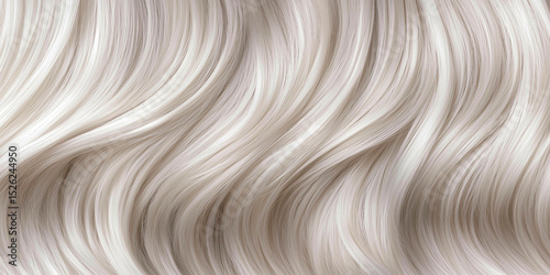 Close Up Texture of Wavy Platinum Blonde Hair Strands, Smooth Silk Synthetic Fiber Background for Beauty and Haircare
