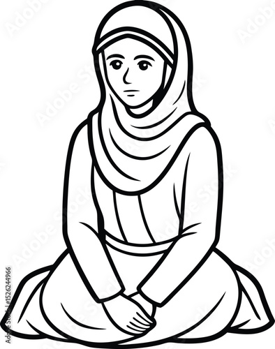 A woman sitting vector art illustration