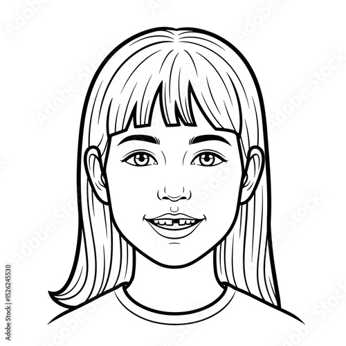 Smiling girl with missing front tooth, cheerful expression, showcasing childhood innocence
