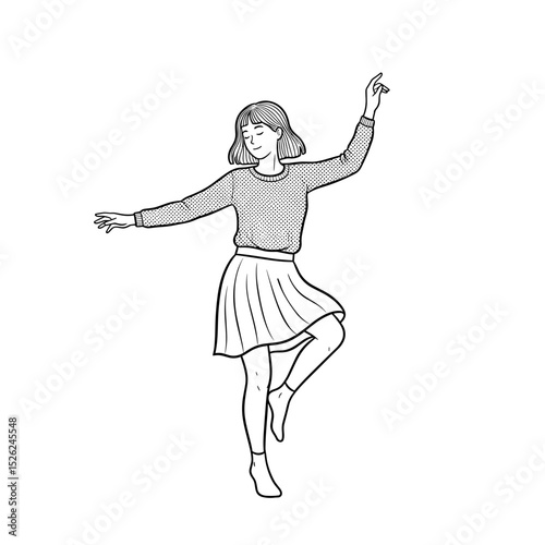 Girl dancing playfully, expressing joy and freedom in a flowing skirt