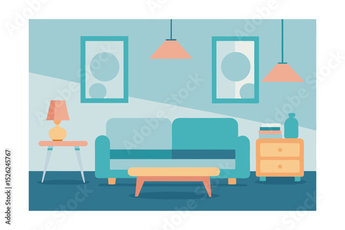 Modern Living Room Interior Design Calm and Serene Space with Teal Sofa and Minimalist Decor