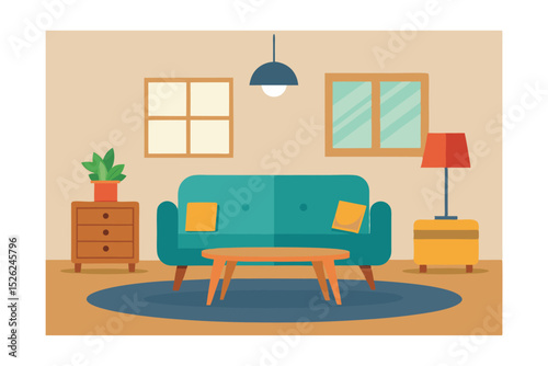 Cozy Living Room Interior Design Mid-Century Modern Style