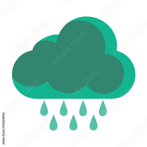 Teal cloud with raindrops icon flat vector design isolated on white background