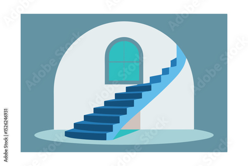 Modern Minimalist Blue Spiral Staircase Interior Design Illustration