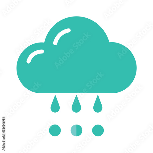 Teal cloud with raindrops icon flat vector design isolated on white background