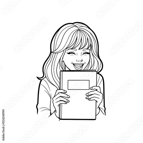 Girl joyfully holding a book, smiling brightly, expressing excitement and love for reading
