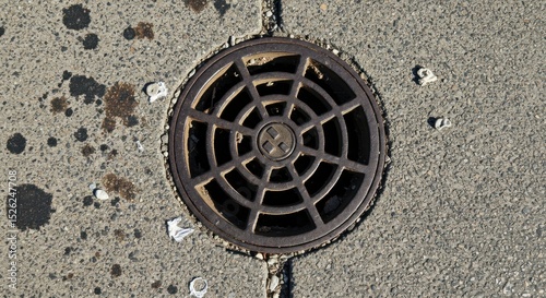 Circular drain cover with spiderweb pattern