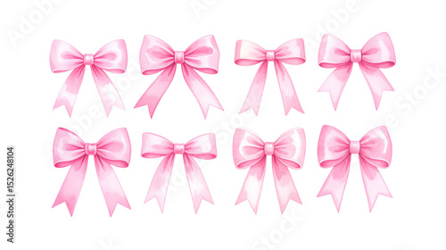 Set of pink and red satin ribbons for decoration and gifts for Christmas, on a white background