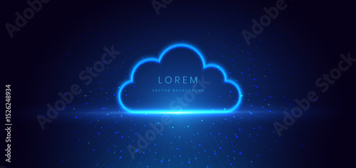 Futuristic cloud technology connected digital servers on dark blue background.