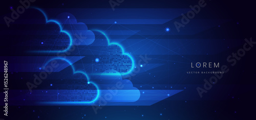 Cloud futuristic technology connected digital servers on dark blue background.