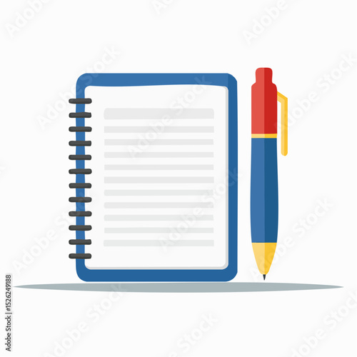 Notepad and Pen: A simple yet elegant flat-lay view showcases a notepad, with fresh, untouched pages, accompanied by a matching pen, set against a minimalist backdrop, perfect for content creators