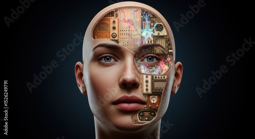 Humanoid robot face artificial intelligence concept