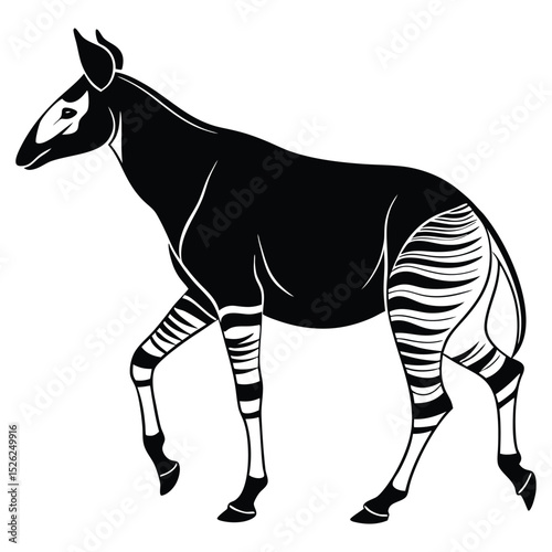 Zebra vector silhouette, a cute striped mammal illustration isolated on white