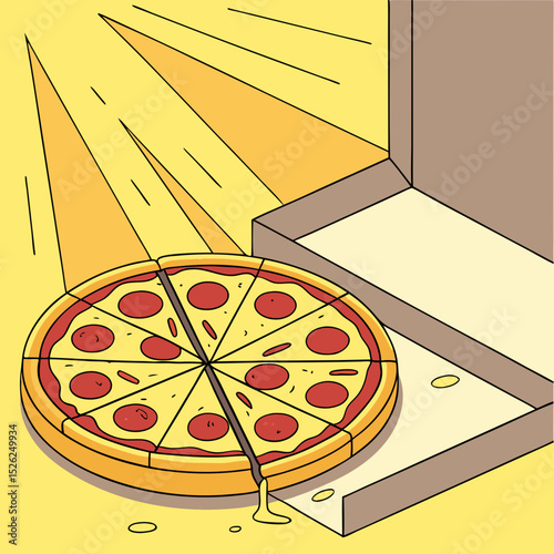 A Delicious Pizza Falling Out of its Box with Melted Cheese Dripping