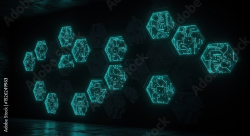 Luminous teal cells microscopic view