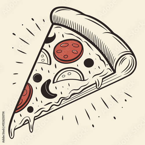 Delicious Pizza Slice with Melted Cheese and Toppings