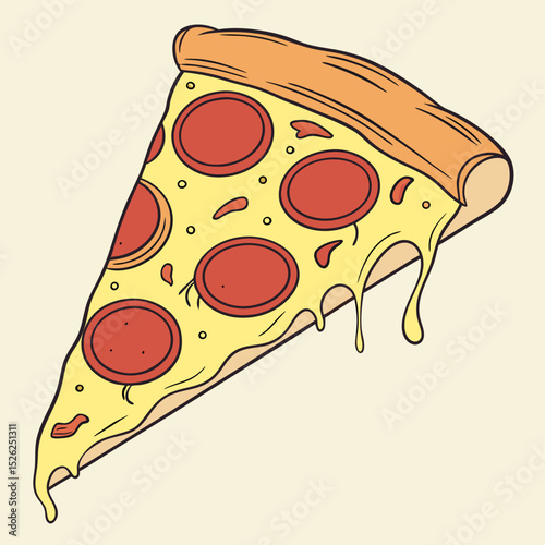 Delicious Cartoon Pizza Slice with Pepperoni and Dripping Cheese