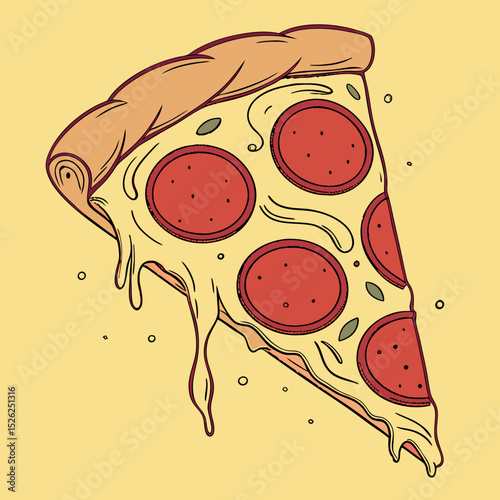 A Deliciously Drawn Slice of Pepperoni Pizza with Dripping Cheese
