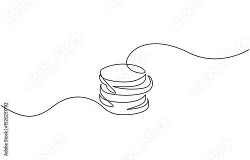 Single one line drawing pile of coin. Bank concept. Continuous line draw design graphic vector illustration., Coins money in simple linear style. Editable outline illustration.