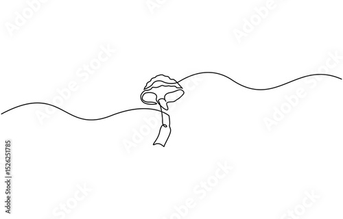 Mushroom continuous one line art drawing of isolated outline vector design, drawing minimalist Fungi isolated continuous outline vector illustration.