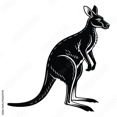 Cute vector illustration of a kangaroo with a baby kangaroo, a black silhouette of Australian wildlife