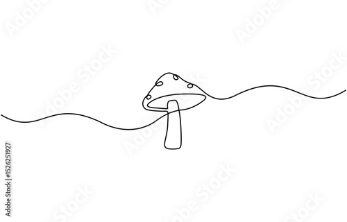 Mushroom continuous one line art drawing of isolated outline vector design, drawing minimalist Fungi isolated continuous outline vector illustration.