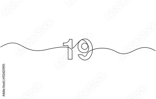 A single line drawing of a nineteen symbol. One line icon. Continuous line nineteenth number icon. Vector illustration.