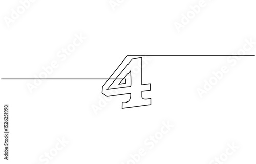 Number four continuous one line drawing of number 4. editable One line drawing of number 4 icon, A number four drawing in one line. Number four vecto