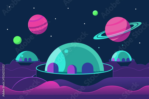 Futuristic Space Colony Dome Homes on an Alien Planet