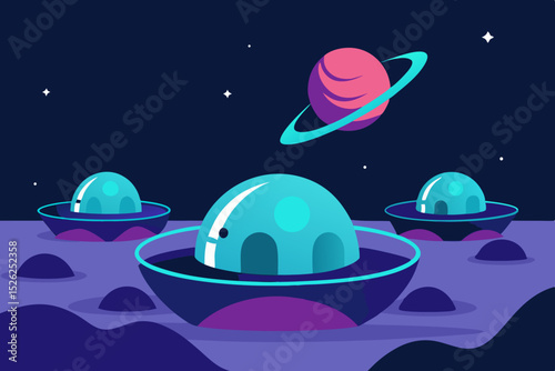 Futuristic Space Habitats Exploring Alien Planet Colonies and Dome-shaped Structures
