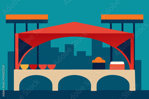 Vibrant Street Food Stall Design Colorful Illustration of an Urban Market