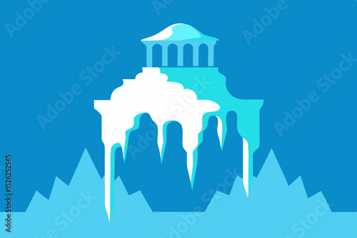 Frozen Temple A Surreal Illustration of Icy Architecture
