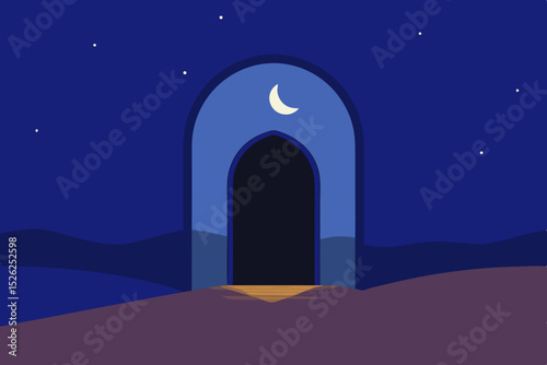 Night Sky Archway A Crescent Moon Gate to Serenity and Reflection