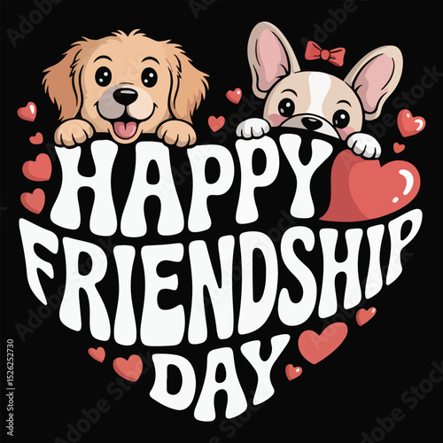 Two dogs celebrating happy friendship day with hearts art