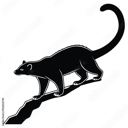 Black vector silhouettes of domestic and wild animals including cats, mice, and rats, with tails, isolated on white