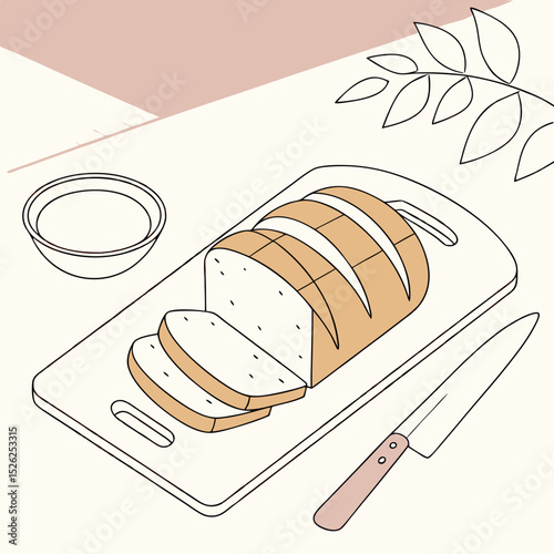 Sliced Bread on a Cutting Board with a Small Bowl