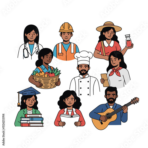 Diverse Latin American Professionals - Simple Illustration