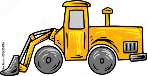 Cartoon yellow bulldozer with front shovel side view