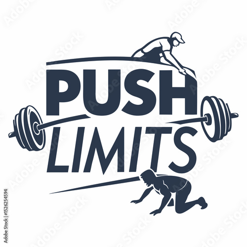 Push Limits Fitness Graphic with Weightlifter and Exhausted Athlete Illustrations