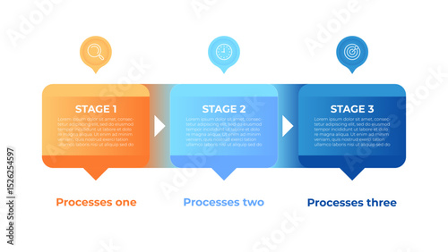 3 Stage process flow diagram infographic template. business steps workflow with icons.