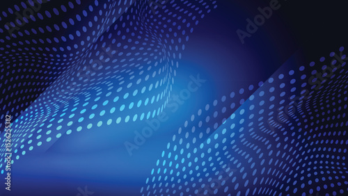 Abstract creative glowing light and shade with wavy dot pattern on gradient dark blue background. Vector illustration.