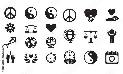 World globe icon ying yang sign hearts love vector
