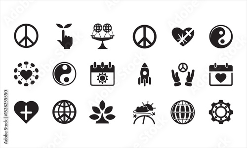 World globe icon ying yang sign hearts love vector